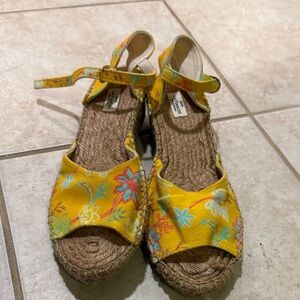 Yellow Floral Espadrille Wedge Sandals